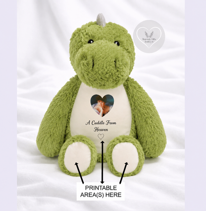 Personalised dinosaur memorial bear with photo and wording
