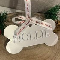 Personalised dog bone Christmas tree decoration