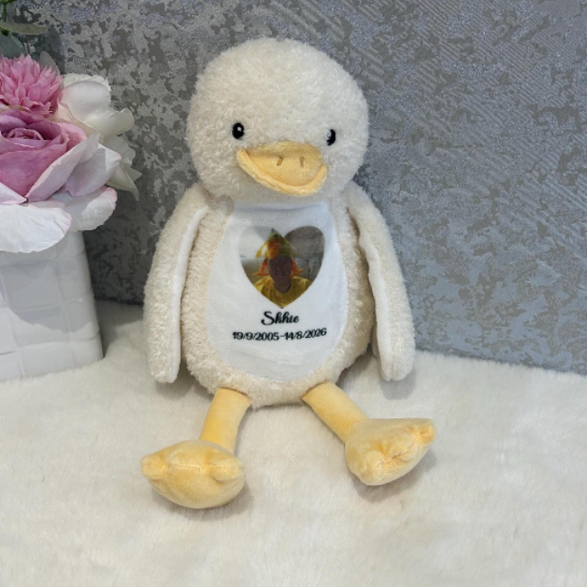 Personalised duck remembrance keepsake with memorial photo
