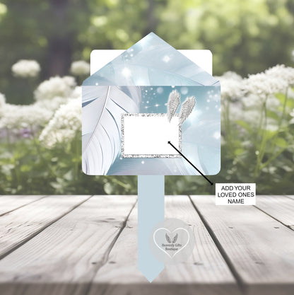 Personalised envelope back of angel baby grave marker with name