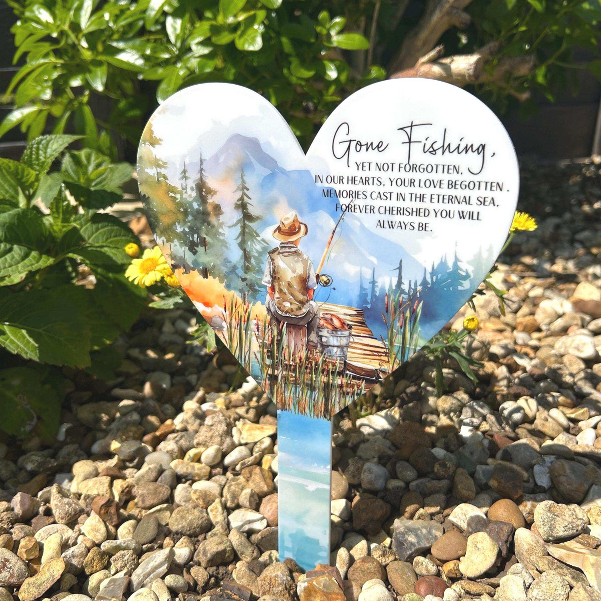 Personalised fishing memorial grave decoration for a graveside or garden