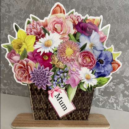 Personalised flower bouquet plaque displayed on its freestanding base