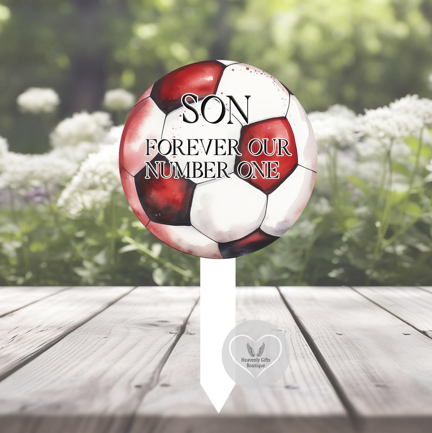 Personalised football graveside marker with Forever Our Number One tribute