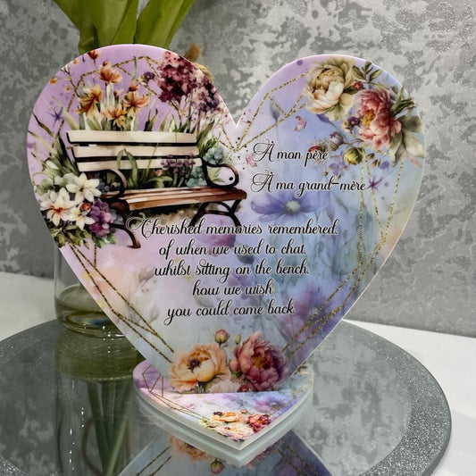 Personalised in memory bench heart memorial plaque with loved one’s name