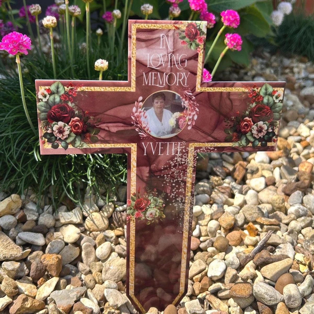 Personalised In Memory cross grave marker for a loved one