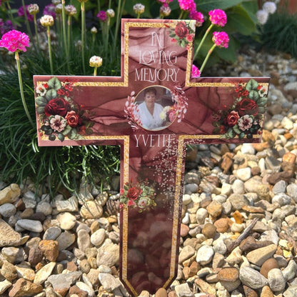 Personalised In Memory cross grave marker for a loved one
