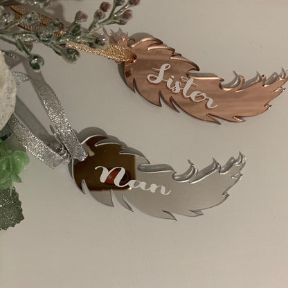 Personalised in memory feather memorial decoration with custom wording