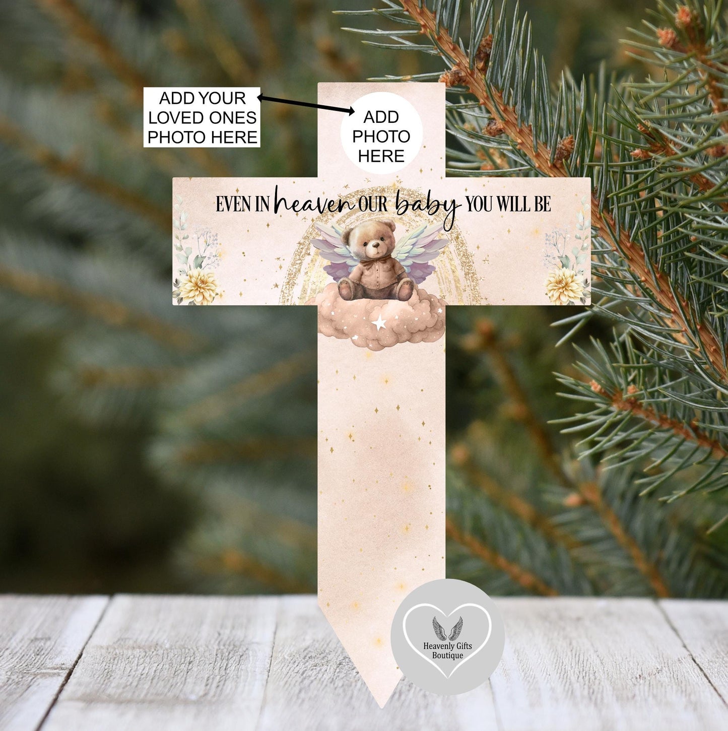 Personalised infant memorial cross with remembrance wording