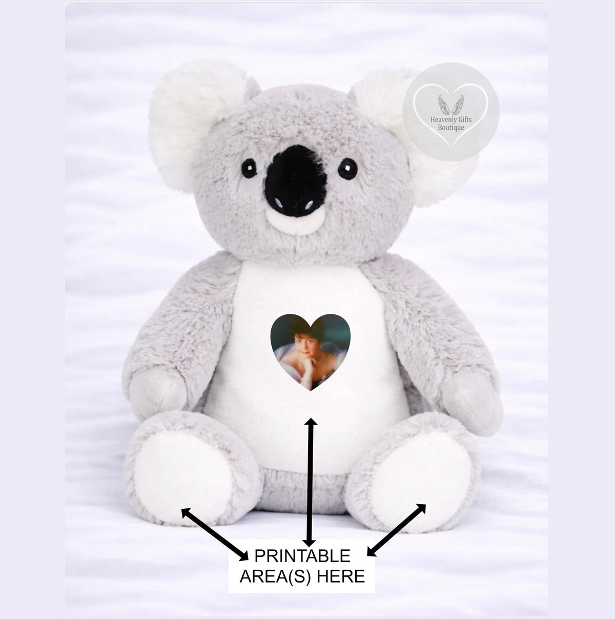 Personalised koala remembrance teddy bear with memorial photograph