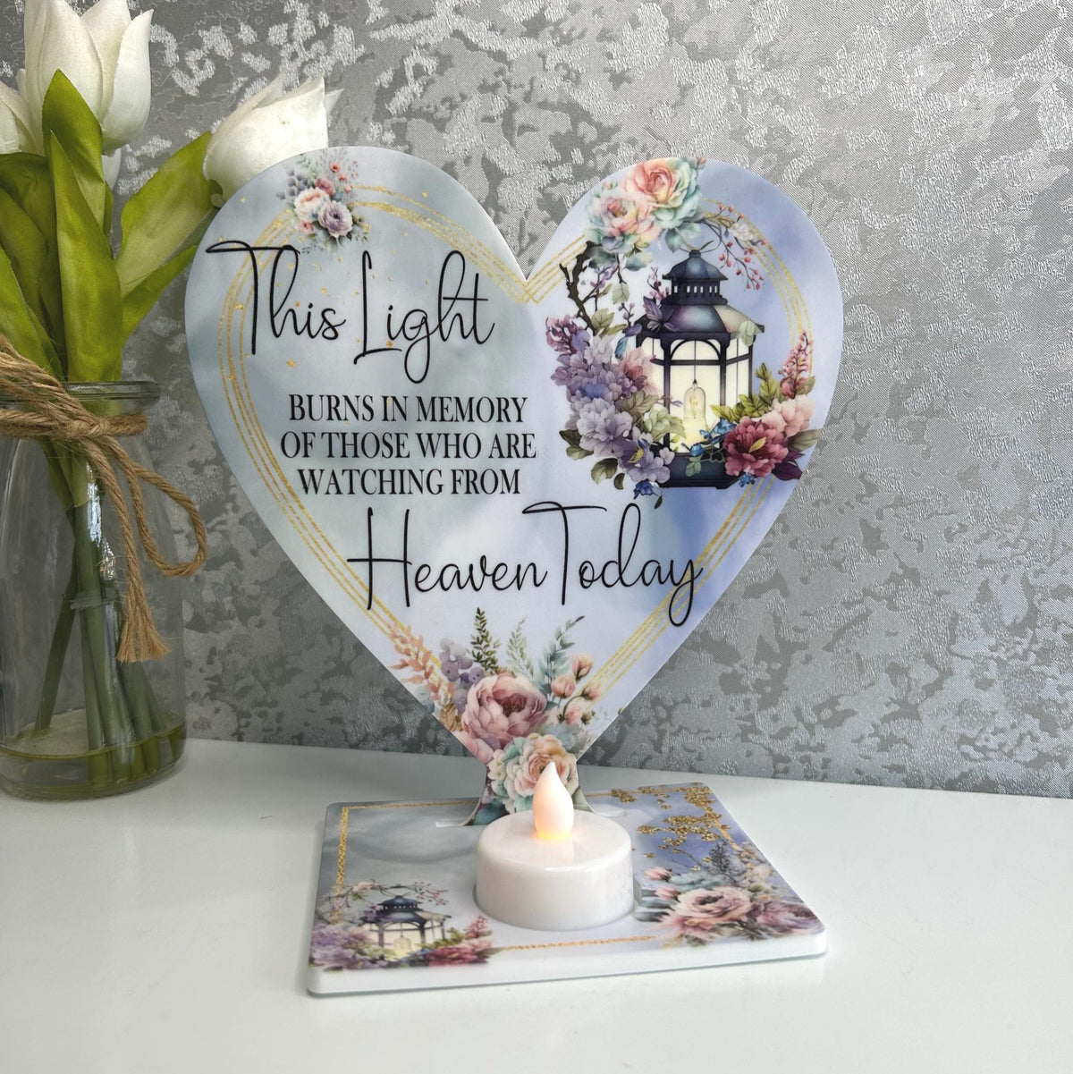 Personalised lantern memorial tealight plaque for remembering a loved one