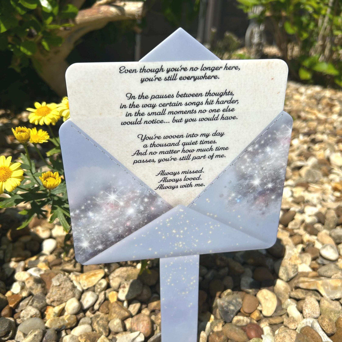 Blue personalised Letter to Heaven memorial grave marker