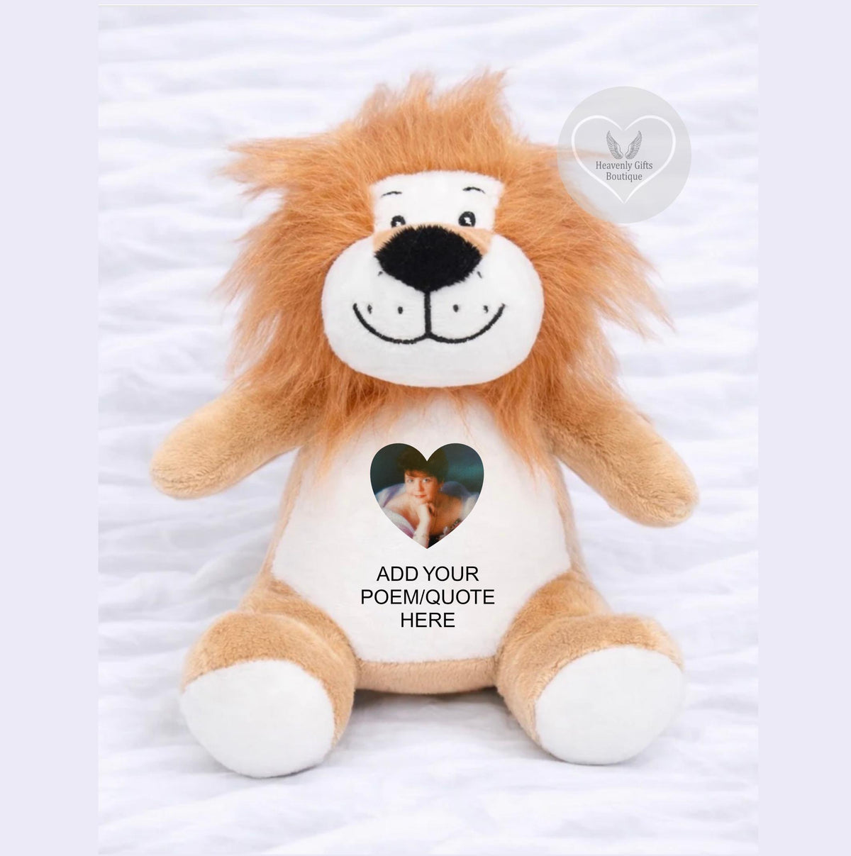 Personalised lion photo remembrance bear keepsake