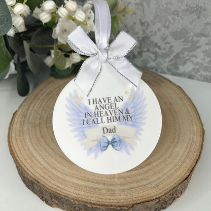 Personalised memorial bauble for Dad with angel wings and name