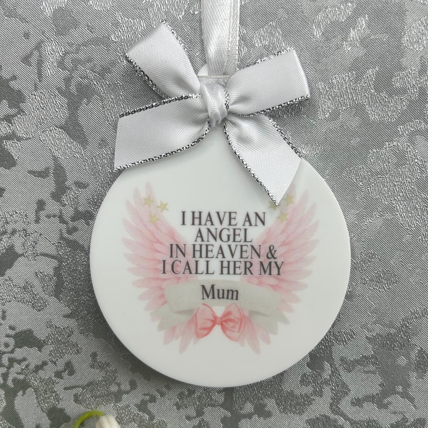 Personalised memorial bauble for Mum with angel wings and name