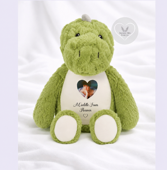 Personalised dinosaur memorial teddy bear with photo