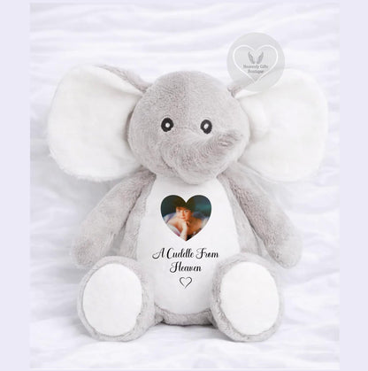 Personalised elephant memorial teddy bear with photo