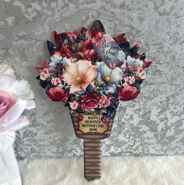 Personalised flower bouquet memorial grave marker for graveside remembrance