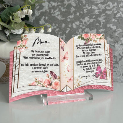 Personalised open book remembrance plaque with memorial wording