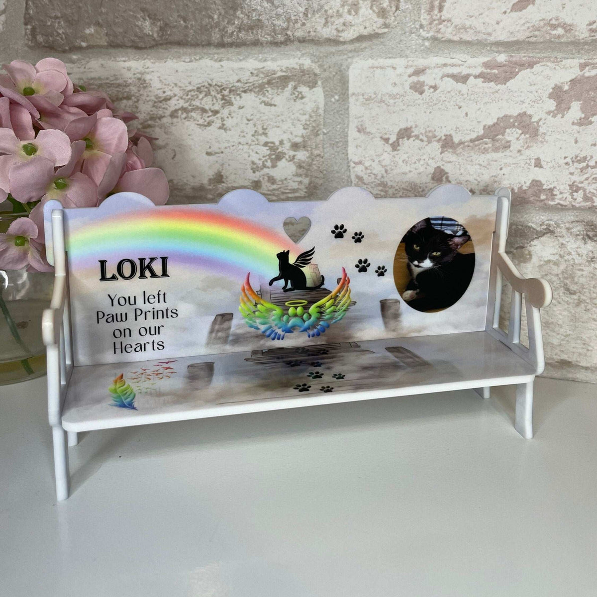 Personalised pet memorial bench with name and remembrance wording