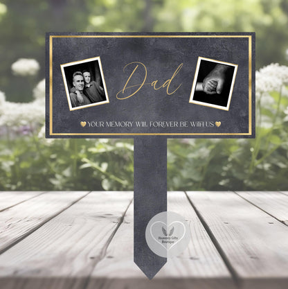Photo memorial grave marker with personalised name dates and wording