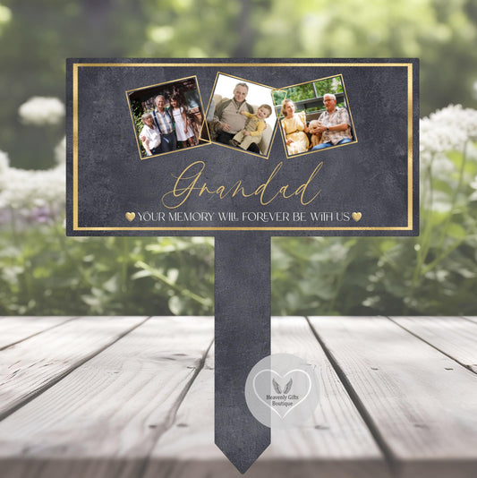 Personalised photo memorial grave marker with cherished photographs and remembrance wording