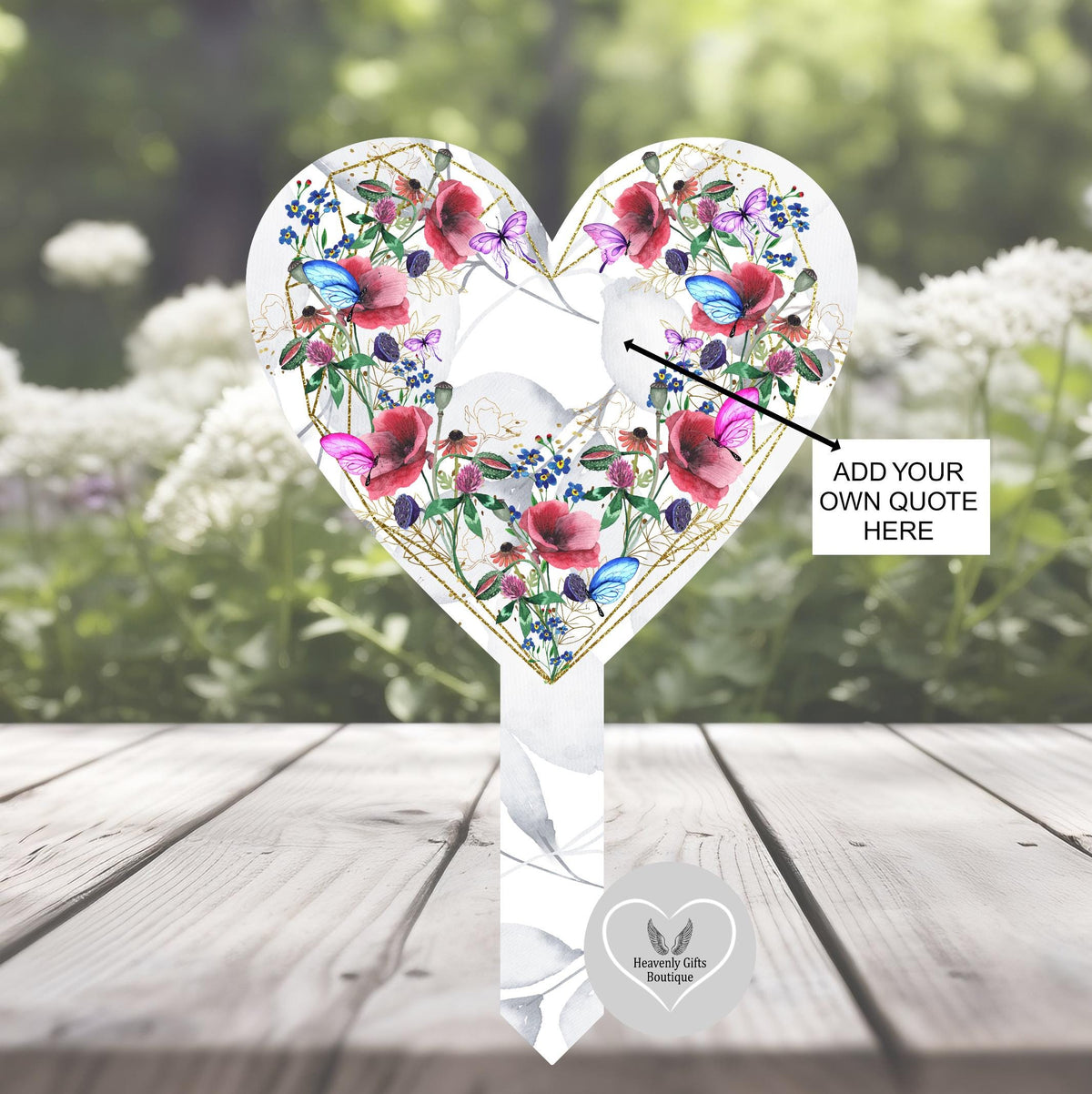 Personalised poppy and butterfly grave marker with memorial wording