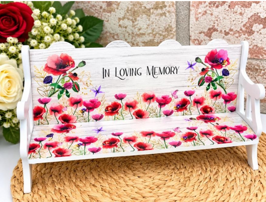 Personalised poppy memorial bench keepsake with custom wording