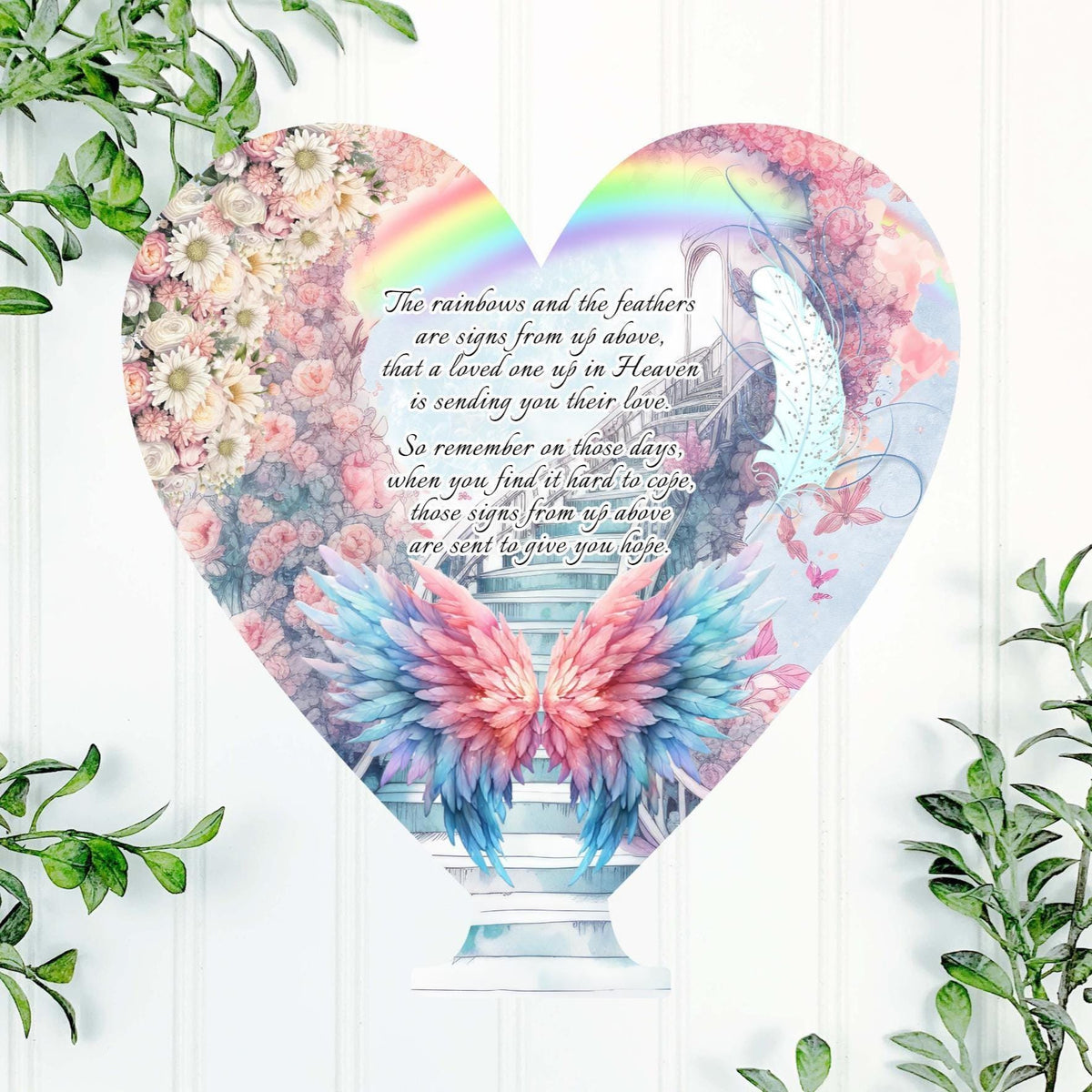 Personalised rainbow memorial tealight plaque with remembrance wording