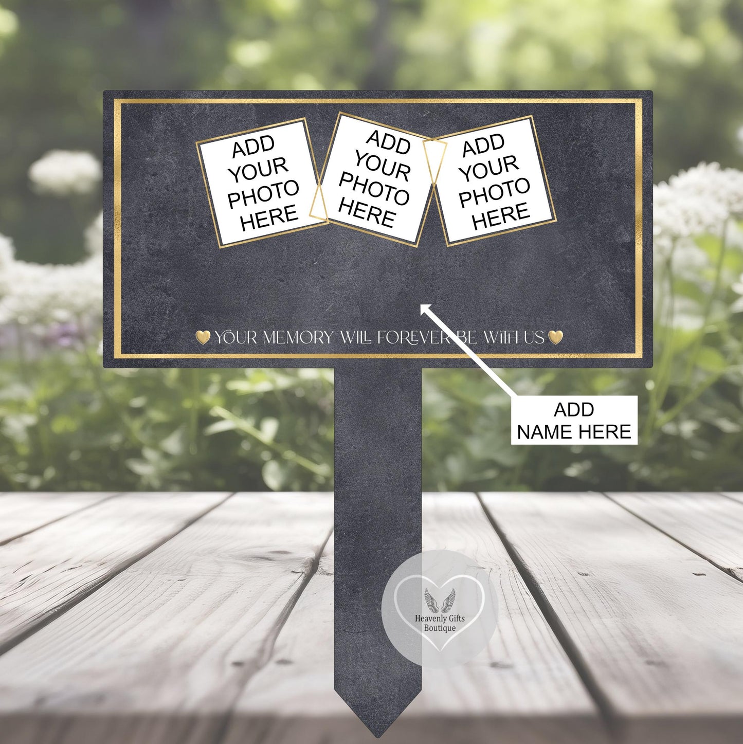 Personalised remembrance grave marker with photos of someone dearly missed
