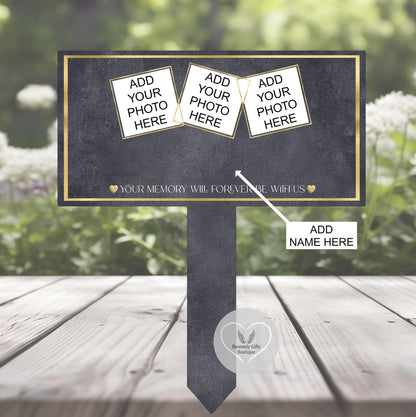 Personalised remembrance grave marker with photos of someone dearly missed