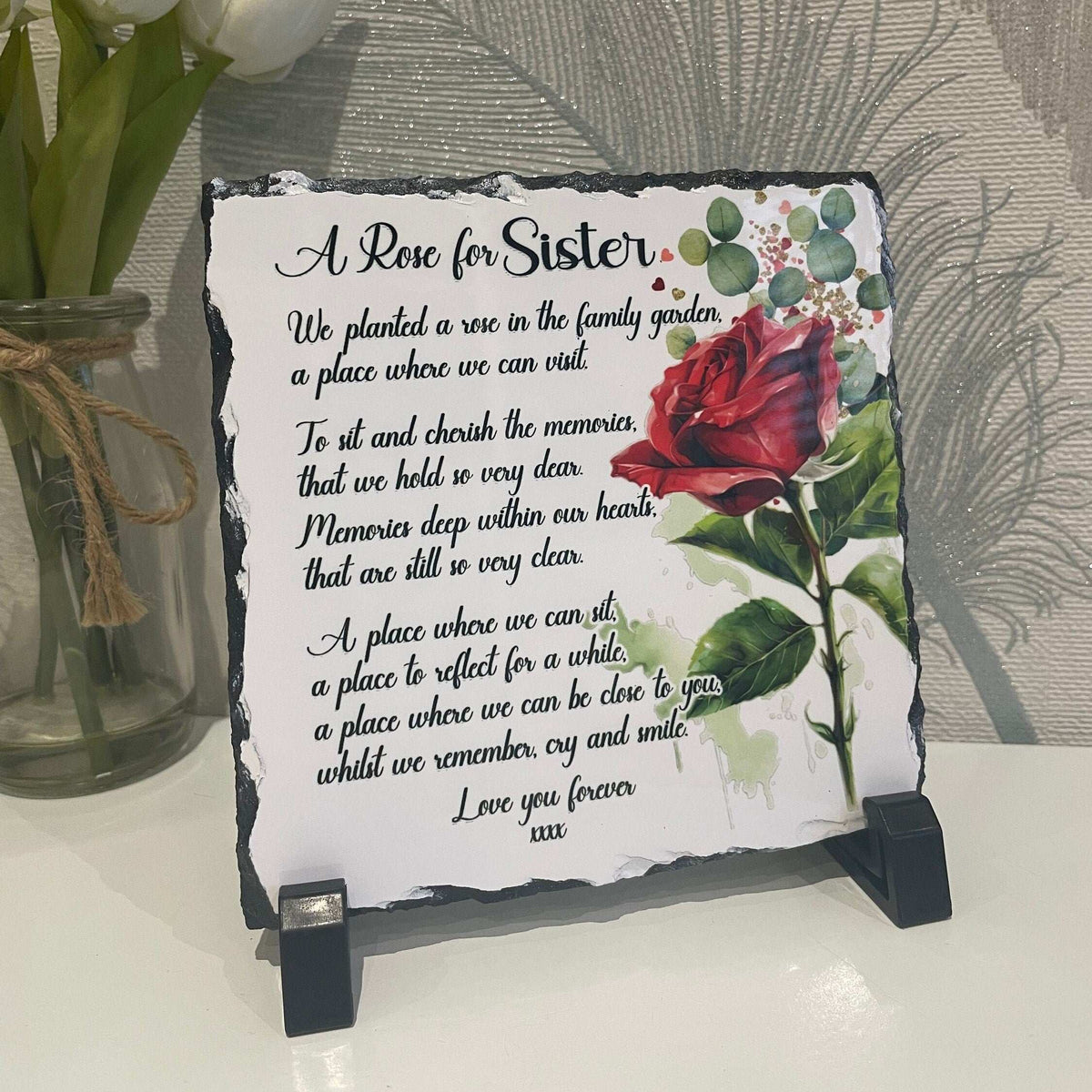 Personalised remembrance rose slate for family memorial