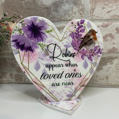 Robin memorial heart plaque personalised as a remembrance keepsake