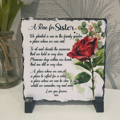 Personalised rose memorial slate for a loved one