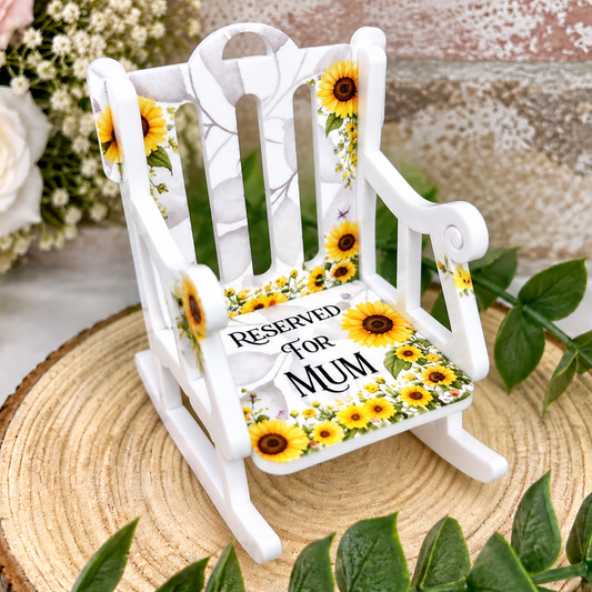 Personalised sunflower memorial rocking chair with Reserved For wording