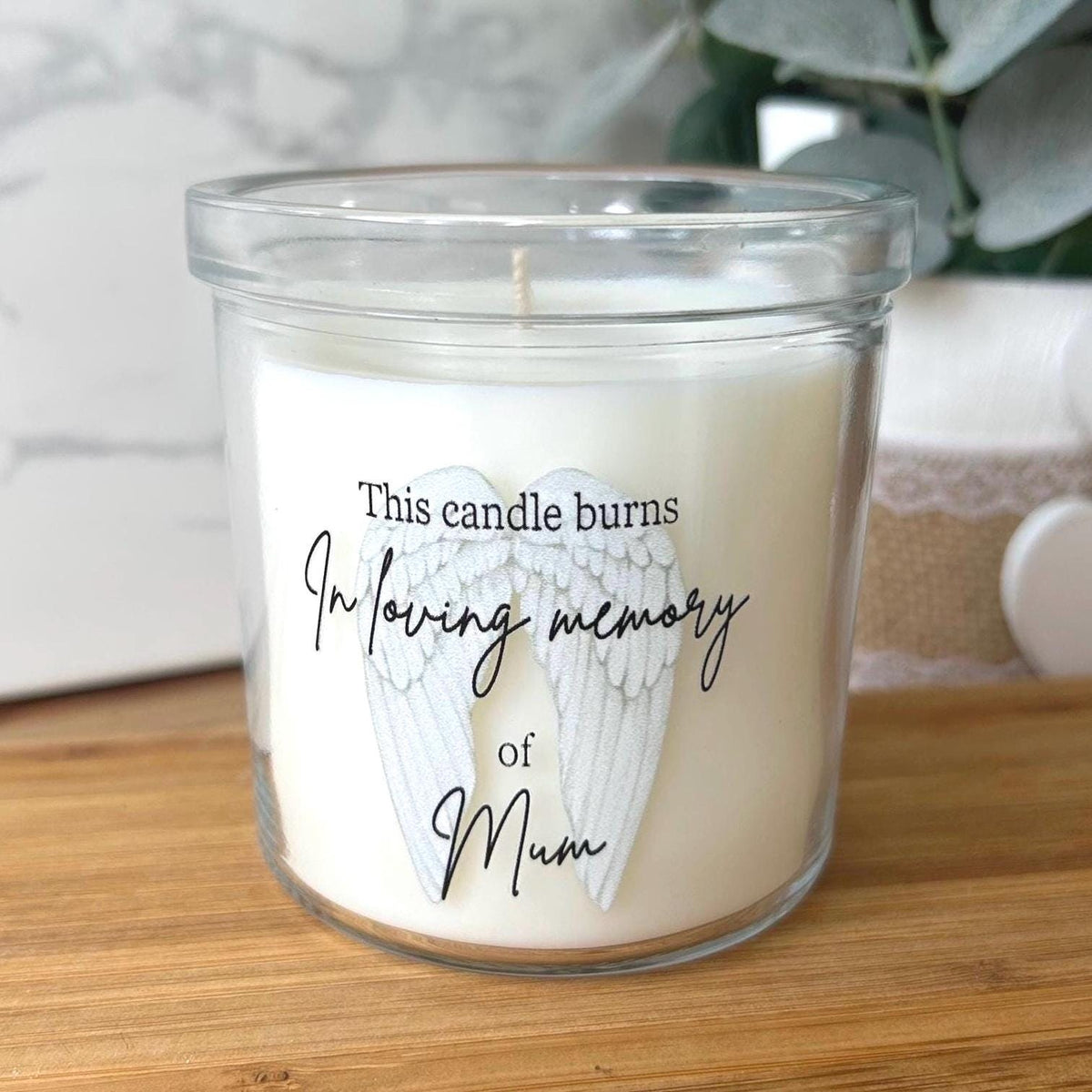 Personalised sympathy memorial candle for someone deeply missed