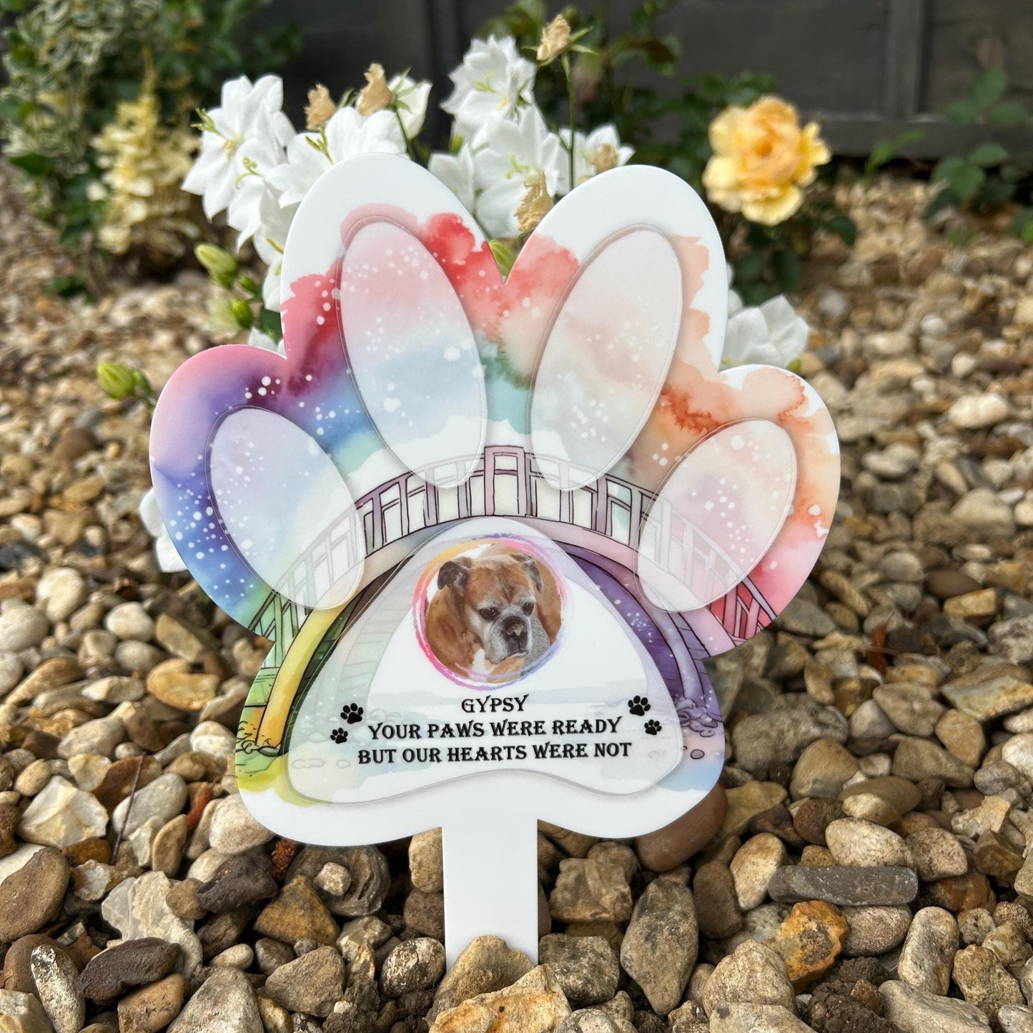Pet loss memorial paw plaque personalised with name or photo