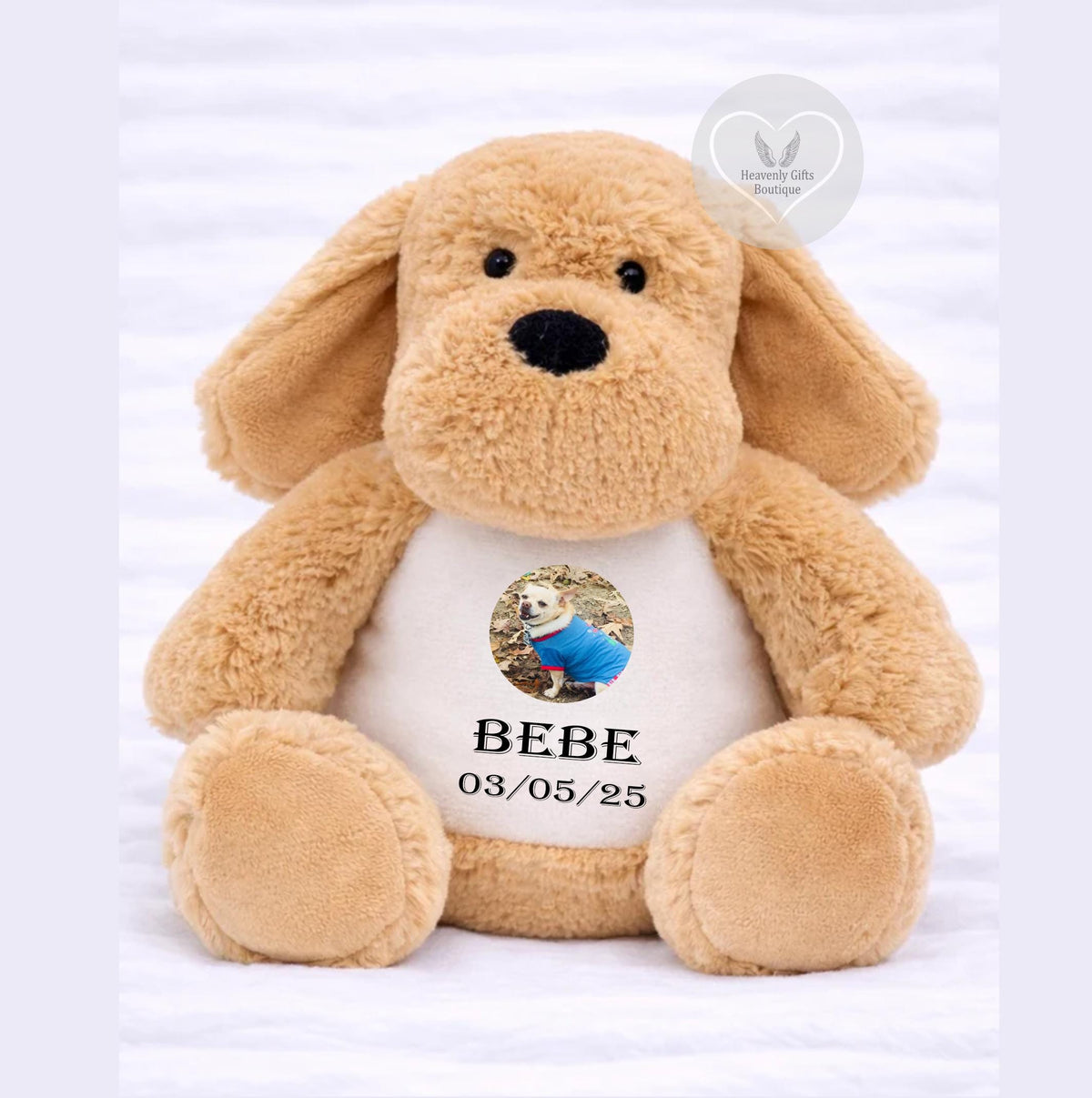 Pet loss memory teddy with personalised dog photo