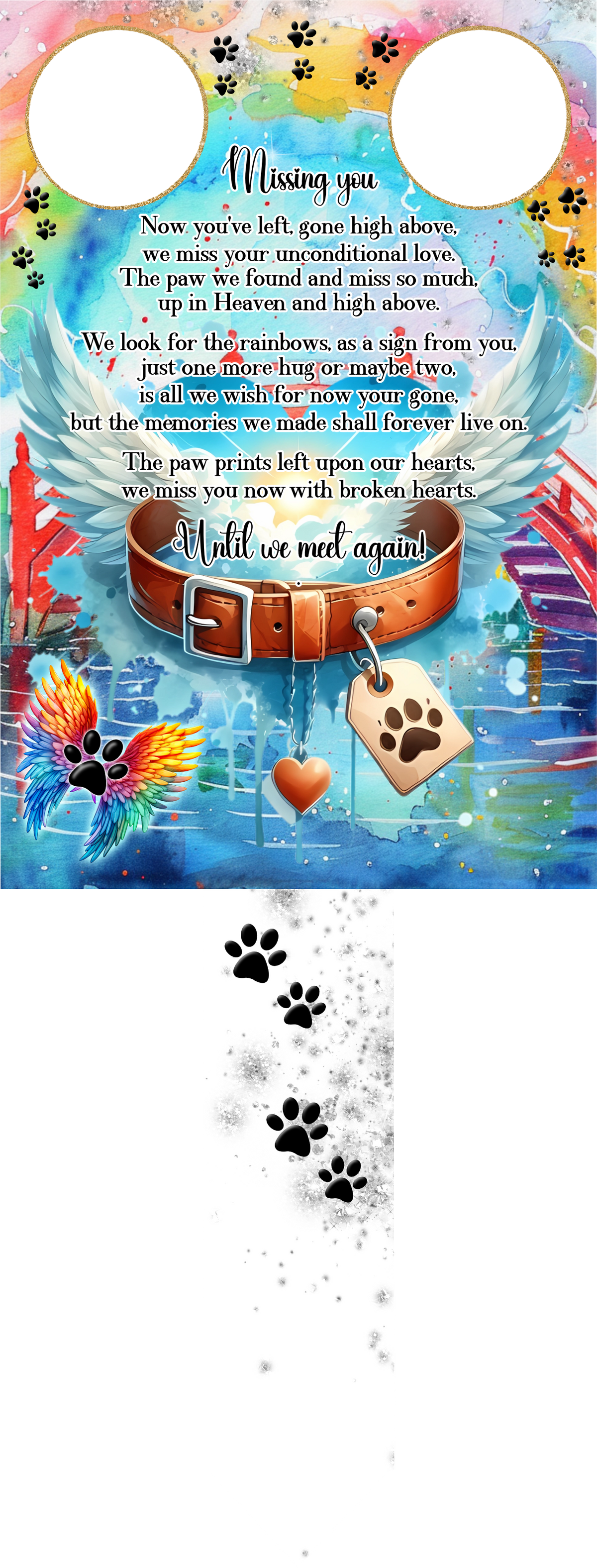 Pet memorial grave marker personalised with two pet photos and poem