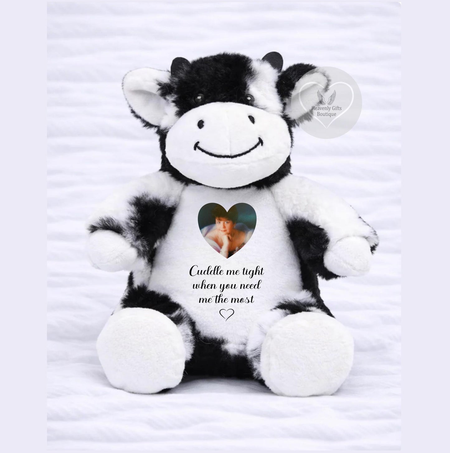 Custom photo memorial cow teddy bear keepsake gift