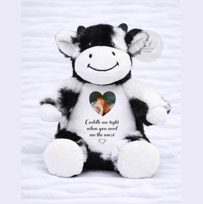 Custom photo memorial cow teddy bear keepsake gift