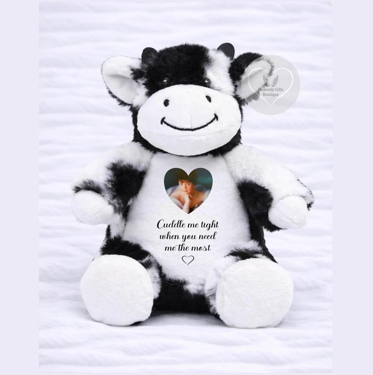 Custom photo memorial cow teddy bear keepsake gift