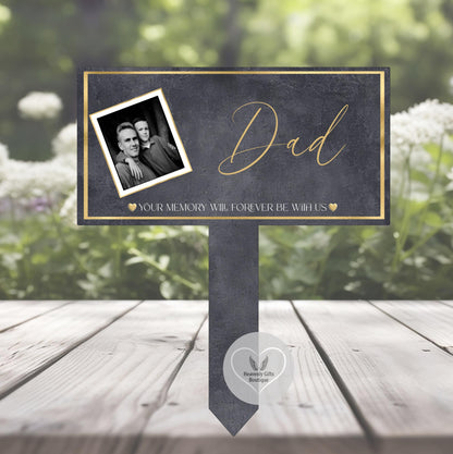 Personalised memorial grave marker with photographs of a loved one