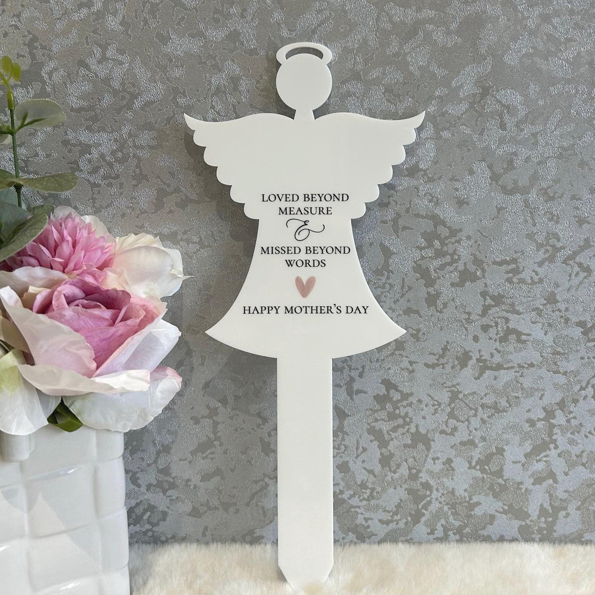 Pink angel memorial grave marker personalised for a loved one