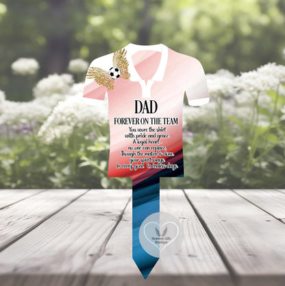 Pink and blue personalised football shirt memorial grave marker for Dad with remembrance poem