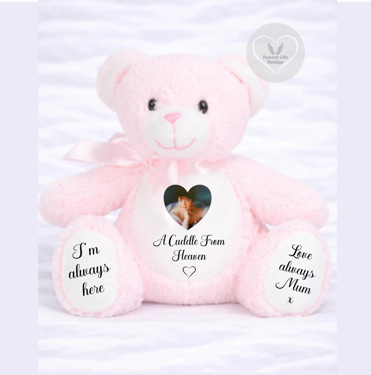 Pink A Cuddle From Heaven personalised photo memory teddy