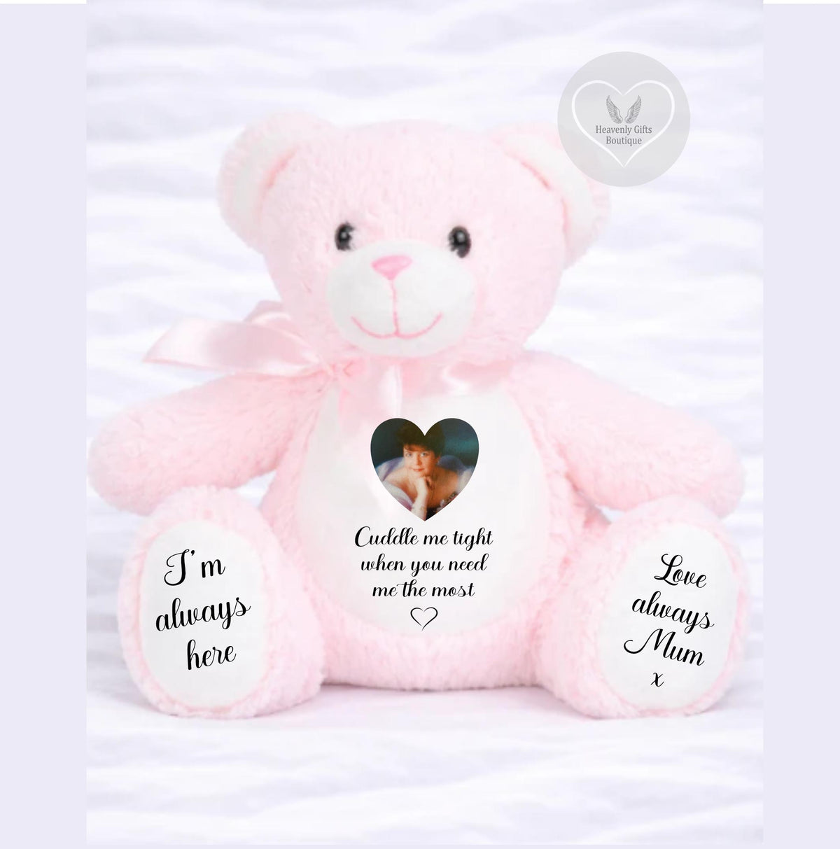 Pink Cuddle Me Tight personalised photo remembrance teddy