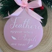 Pink feather memorial Christmas bauble