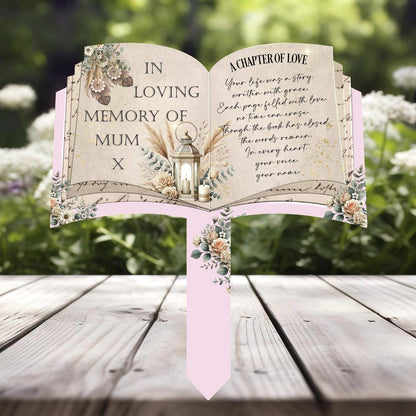 Pink floral open book grave marker personalised for a loved one