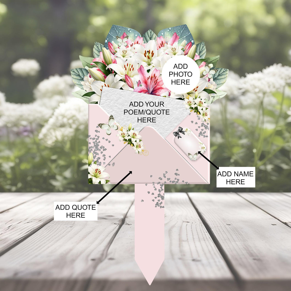 Personalised pink lily remembrance grave marker
