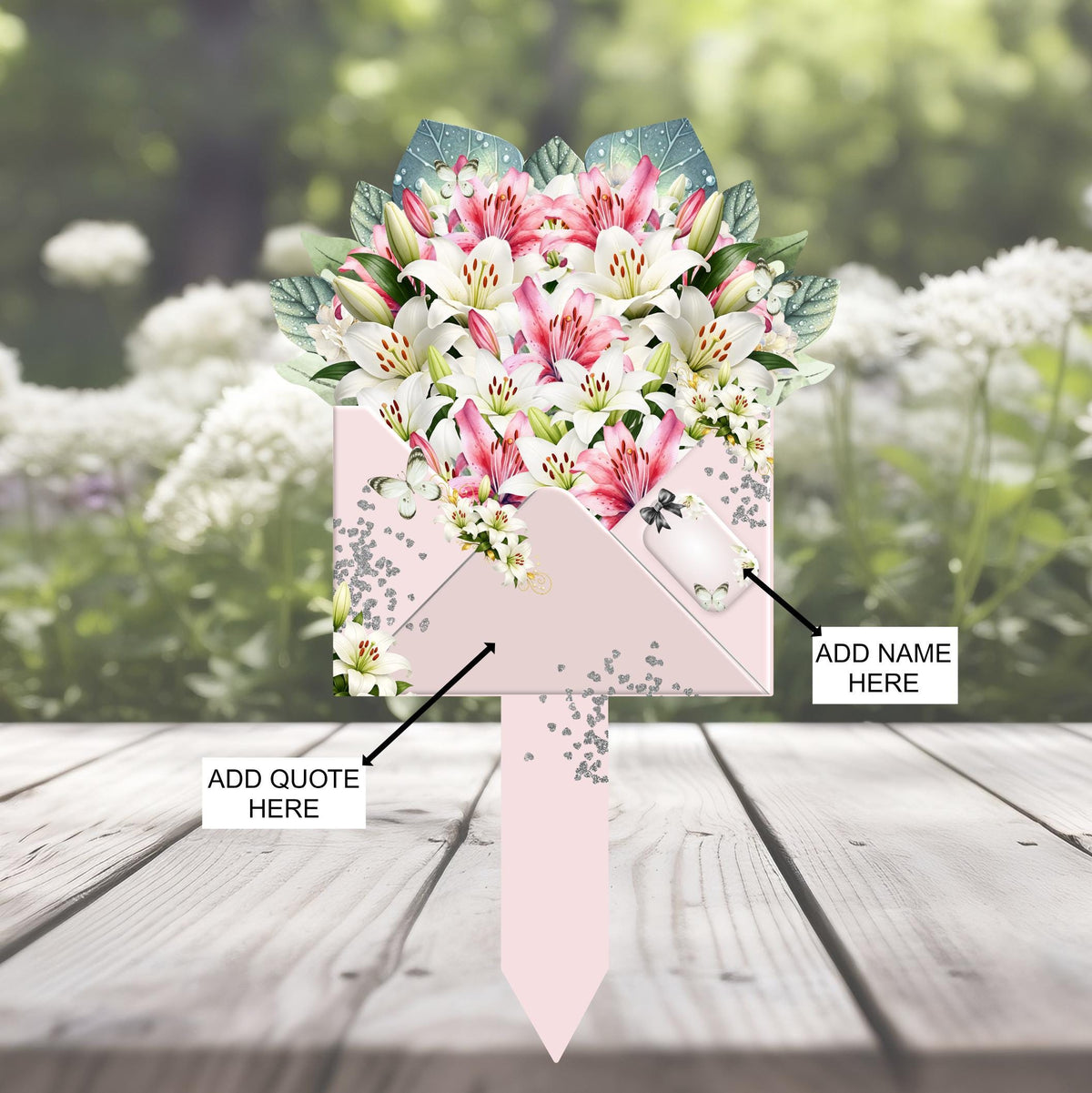 Personalised pink lily floral memorial grave marker